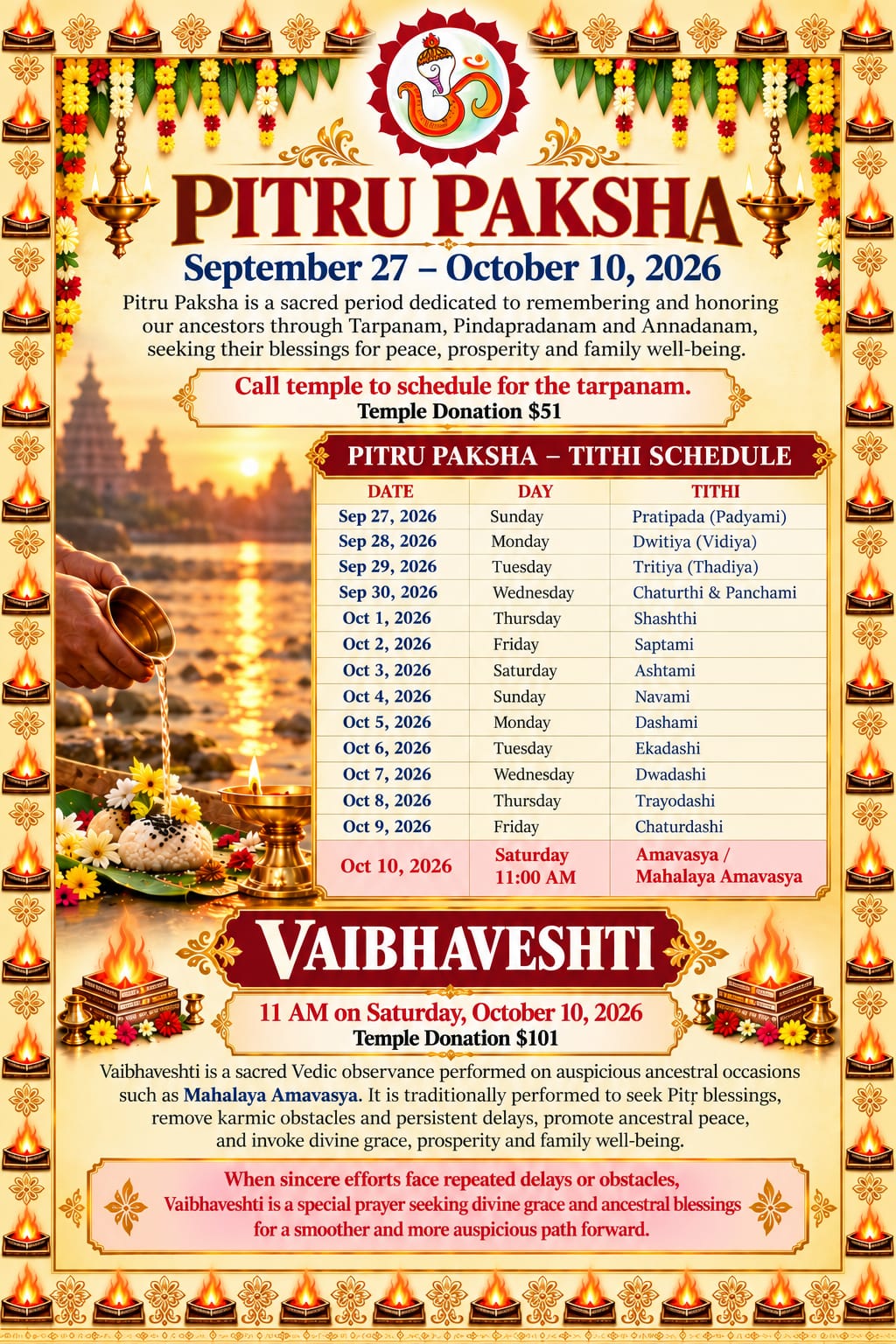 Pitru Paksha (Sept 27 - Oct 10)